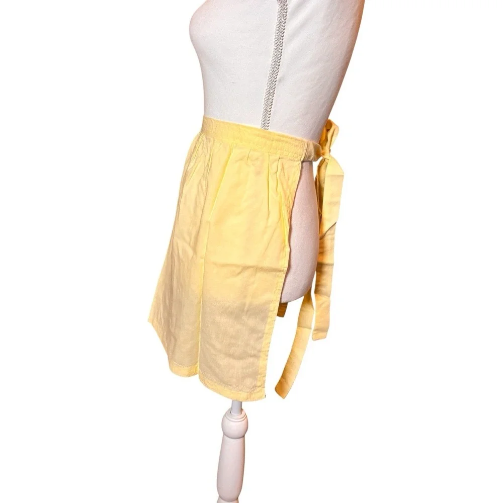 Vintage Yellow Half Apron Handmade Pocket Floral Lace Trim Retro Farmhouse